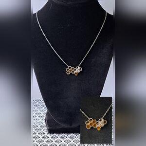 Silvertone Honeycomb Bumblebee Necklace